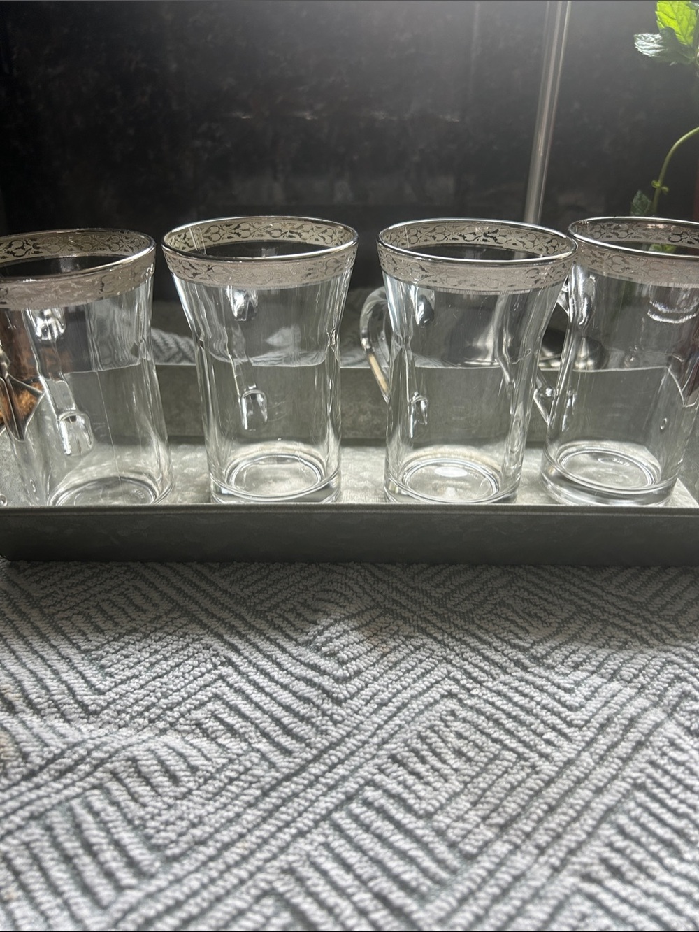 Clear Glass Coffee Mug with Silver Trim - Set of 4